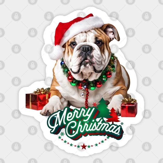 Santa Paws English Bulldog Merry Christmas Sticker by Doodle and Things